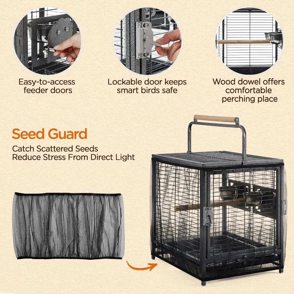 Wrought Iron Bird Travel Cage With Wooden Perch