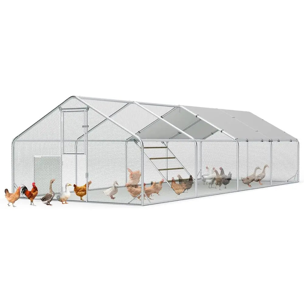 Metal Chicken Coop With Run Lock Feeding Door Outdoor Use