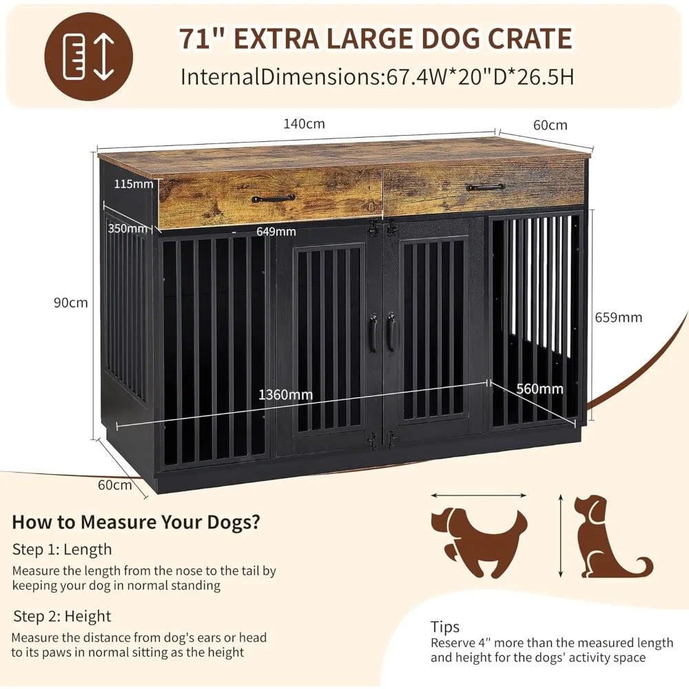 DAFIFY Wooden Dog Crate Furniture With Drawers And Double Door