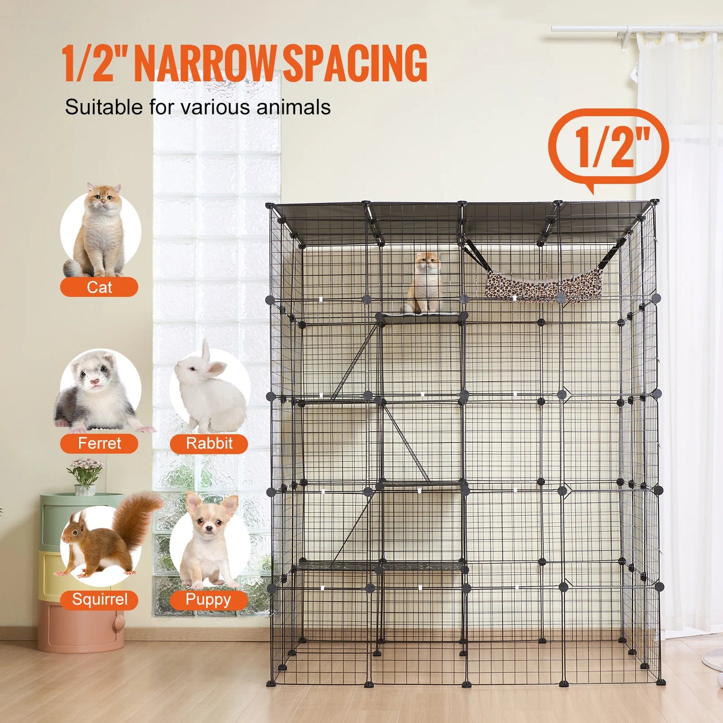 SucceBuy Detachable Cat Cage With Front Doors And Hammock