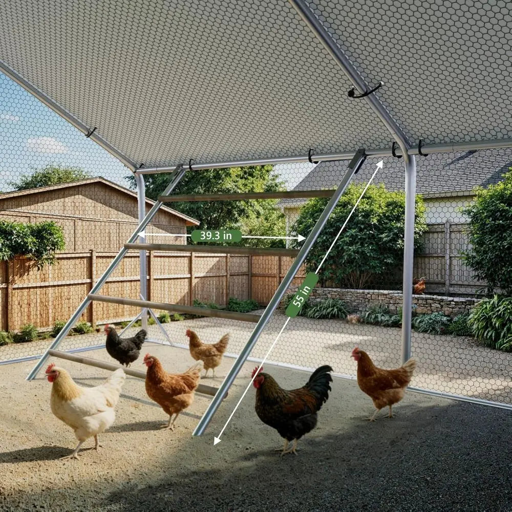 Metal Chicken Coop With Run Lock Feeding Door Outdoor Use