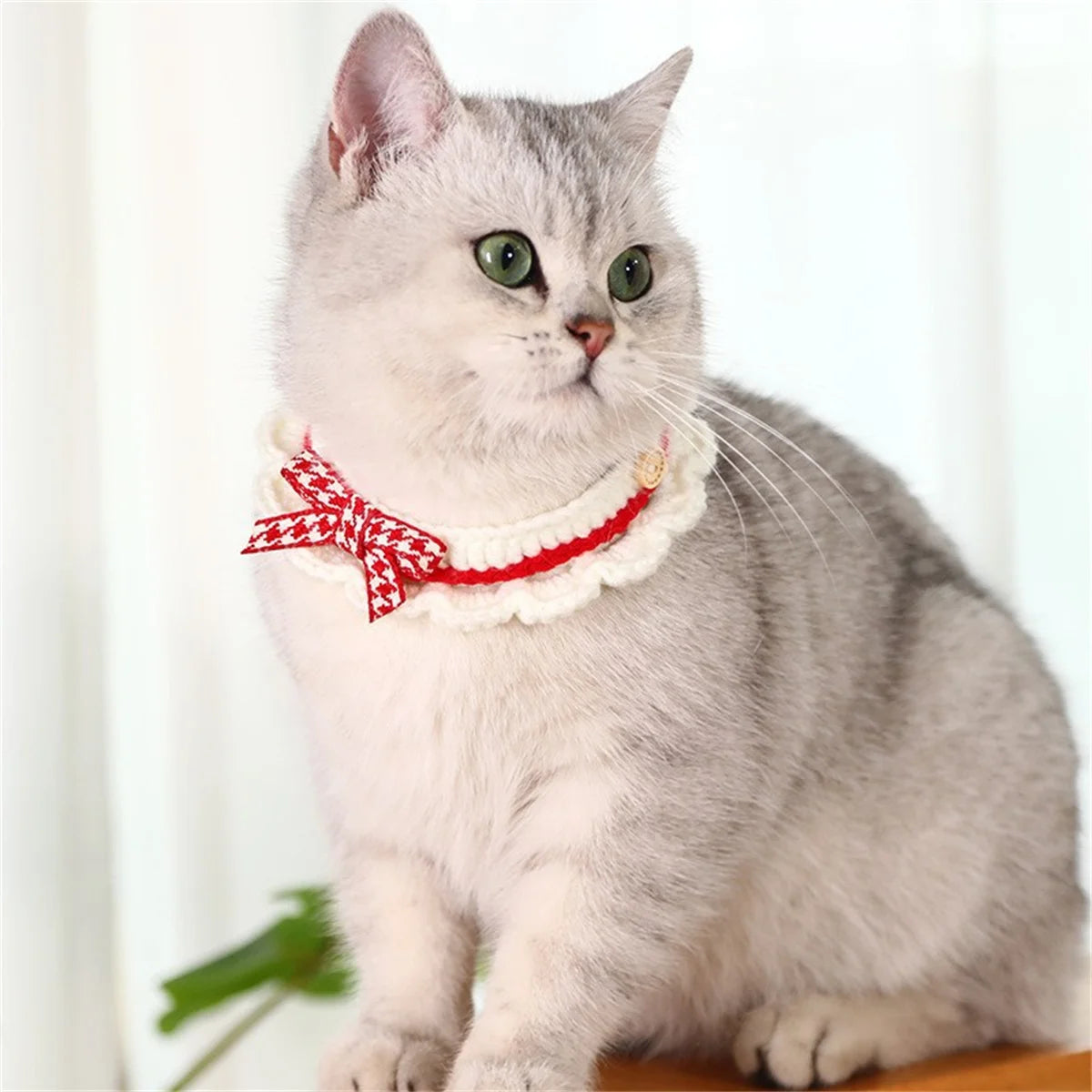 Decorative Bow Knot Knitted Pet Collar For Cats And Dogs