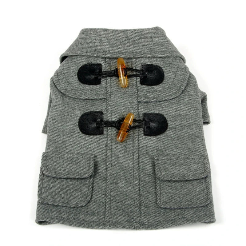 Riveted Collared Wool Blend Dog Coat With Horn Buttons