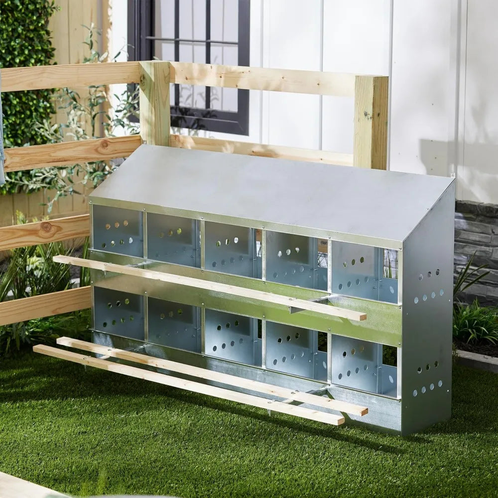 Brower 2-Tier 10-Hole Galvanized Chicken Nesting Box For Outdoor Poultry