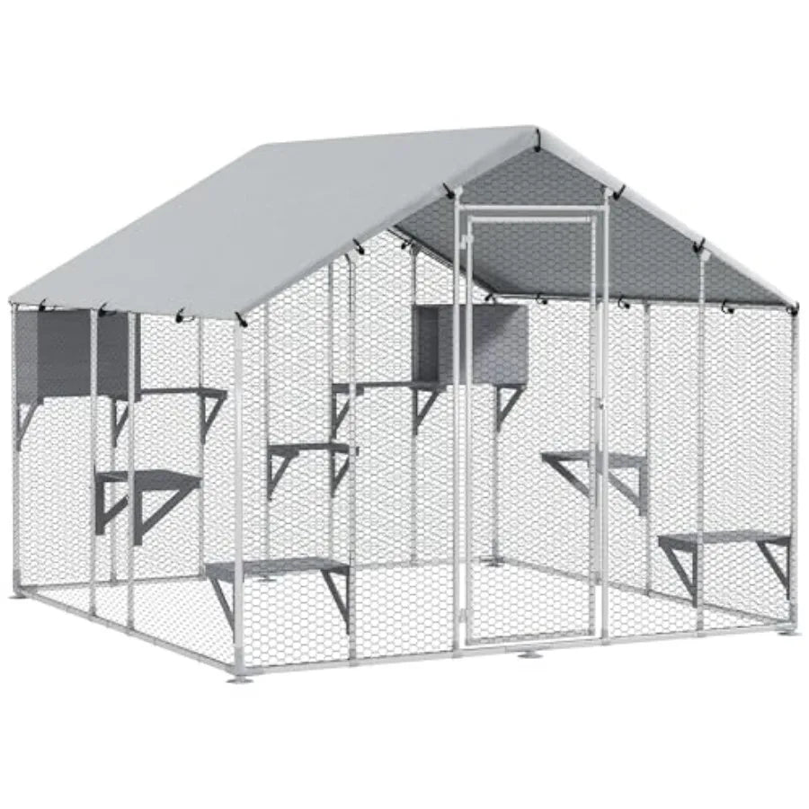 Outdoor Cat Enclosure With Waterproof Cover And 2 Resting Boxes