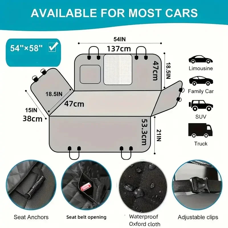 Dog Car Back Seat Cover Waterproof Nonslip Hammock For Pets