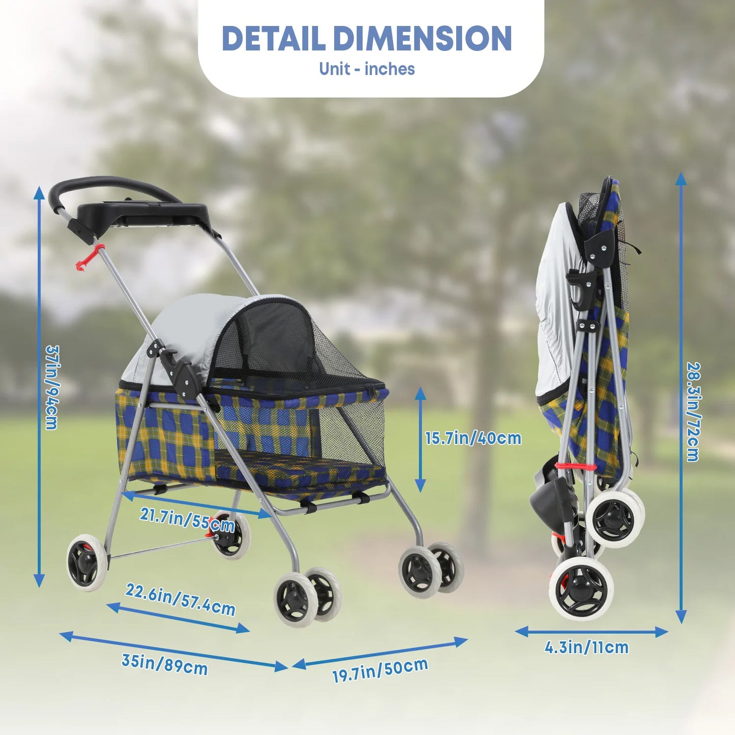 Portable 4 Wheel Pet Stroller Folding Waterproof Travel Carrier