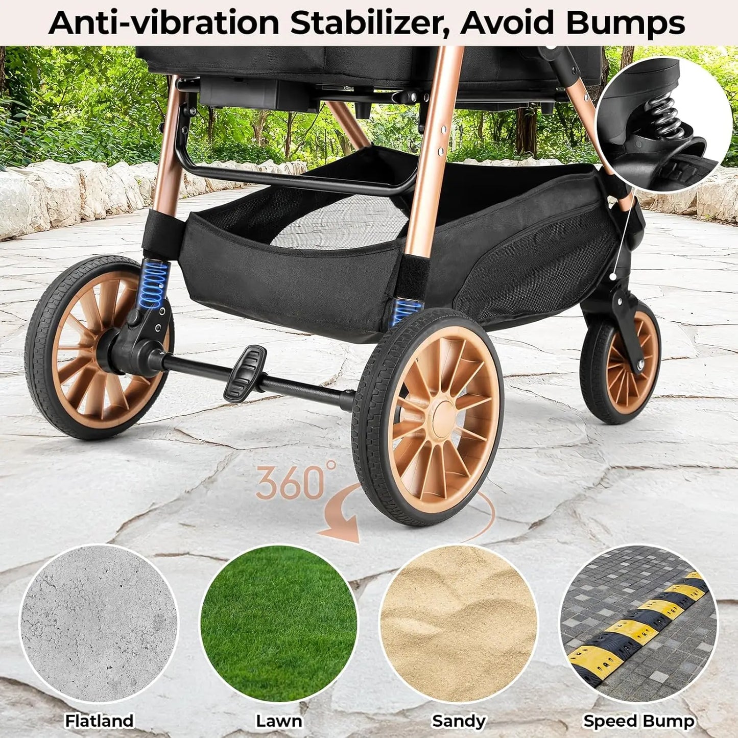 Foldable Pet Stroller All Terrain 3 In 1 Carrier Cup Holder
