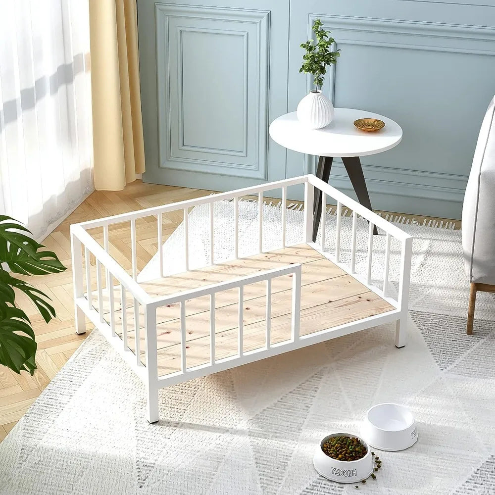 Elevated Dog Bed With Rails Metal Frame And Solid Wood