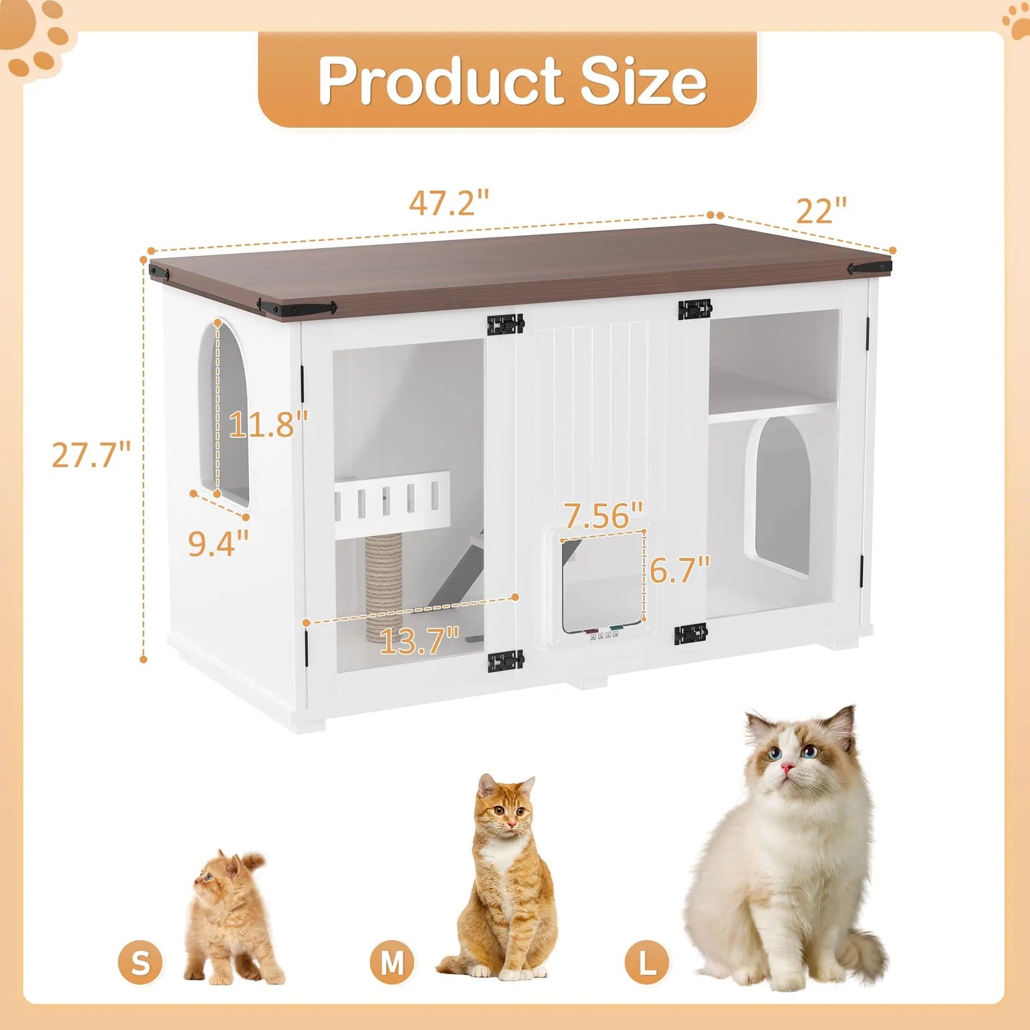 Cat House Litter Box Enclosure With LED Light And Stairs