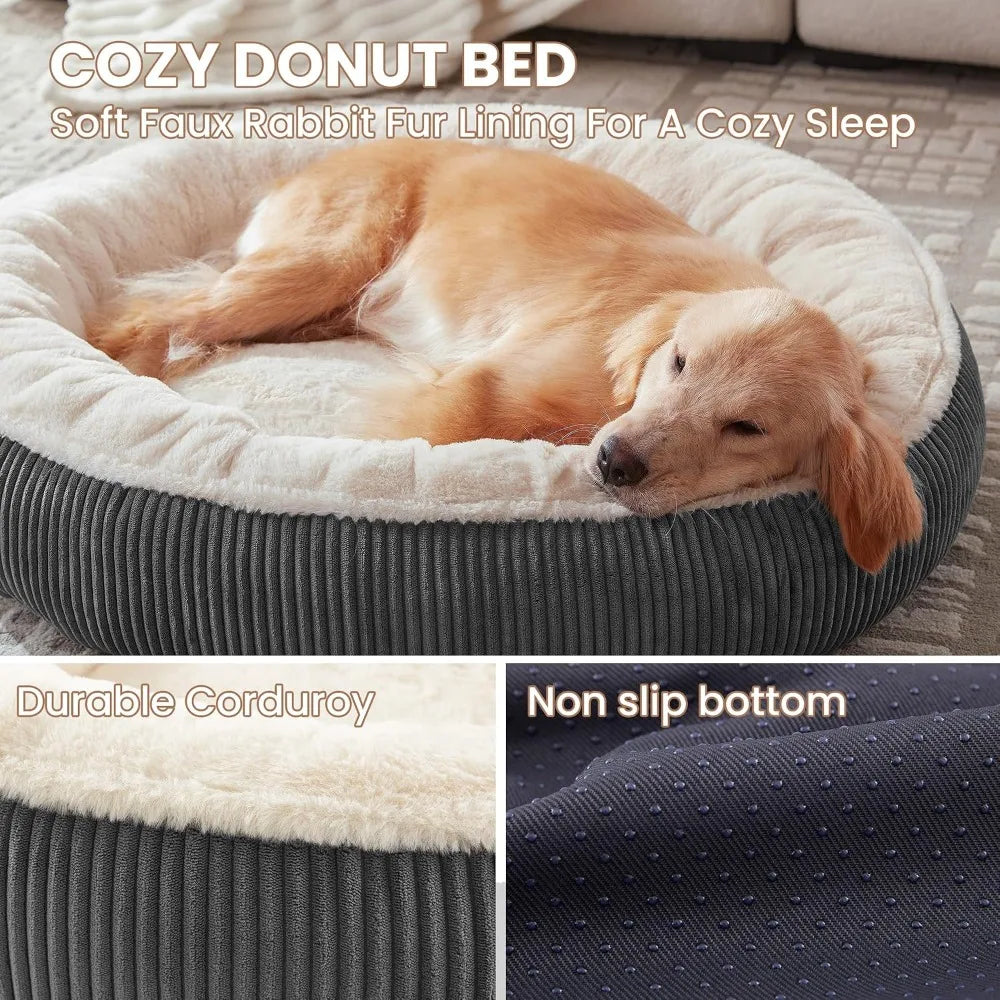 Donut Dog Bed Calming Round Pet Bed With Washable Cover