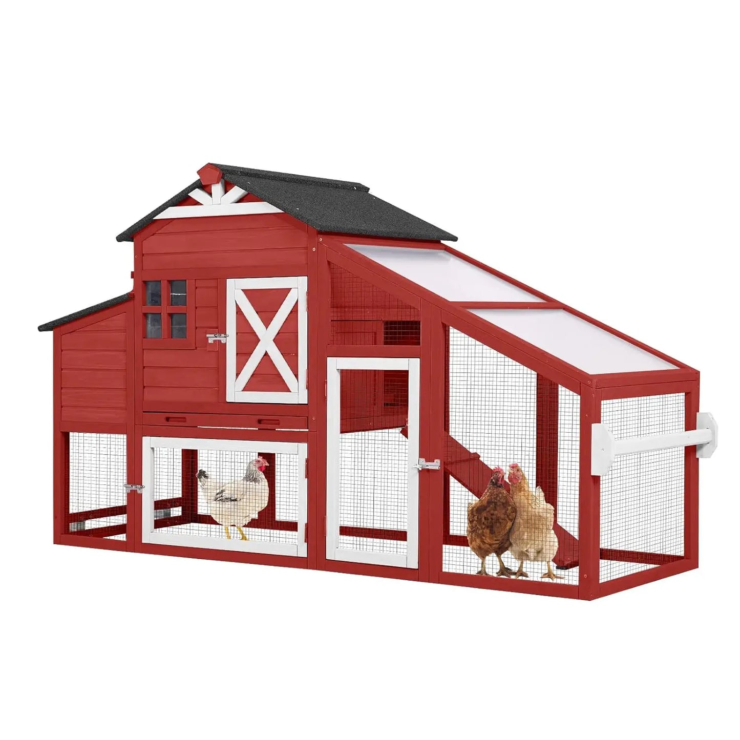Mobile Chicken Coop On Wheels With Expandable Wooden Poultry Cage And Nest Box
