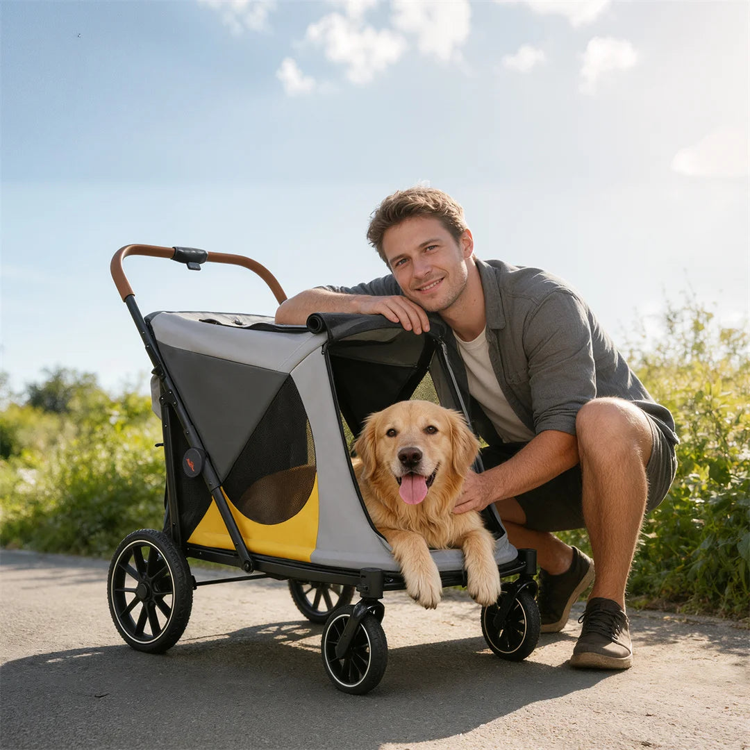 Portable Dog Stroller For Large Dogs With One Click Folding