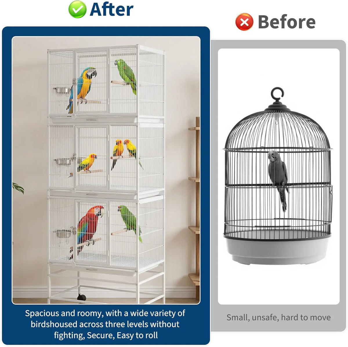 HiMISS Heavy Duty Bird Cage With Three Compartments And Trays