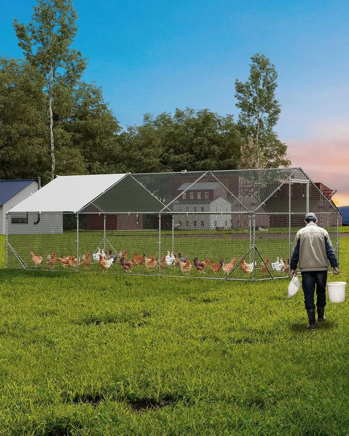 TWISTER.CK Metal Chicken Coop Walk-In Poultry Cage Pen Anti-UV Cover