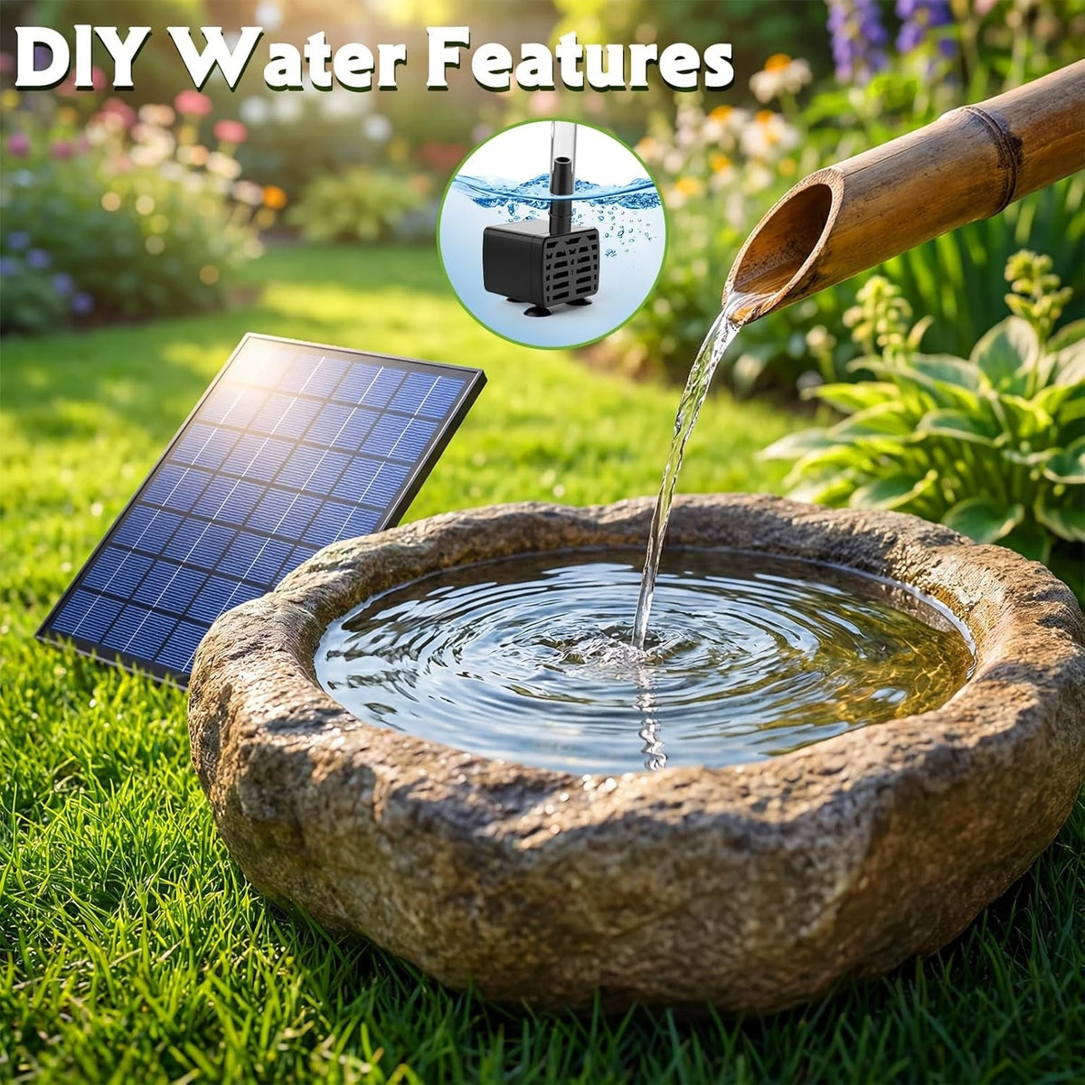 Solar Fountain Pump 6 Nozzles Water Pipe For Bird Bath Garden