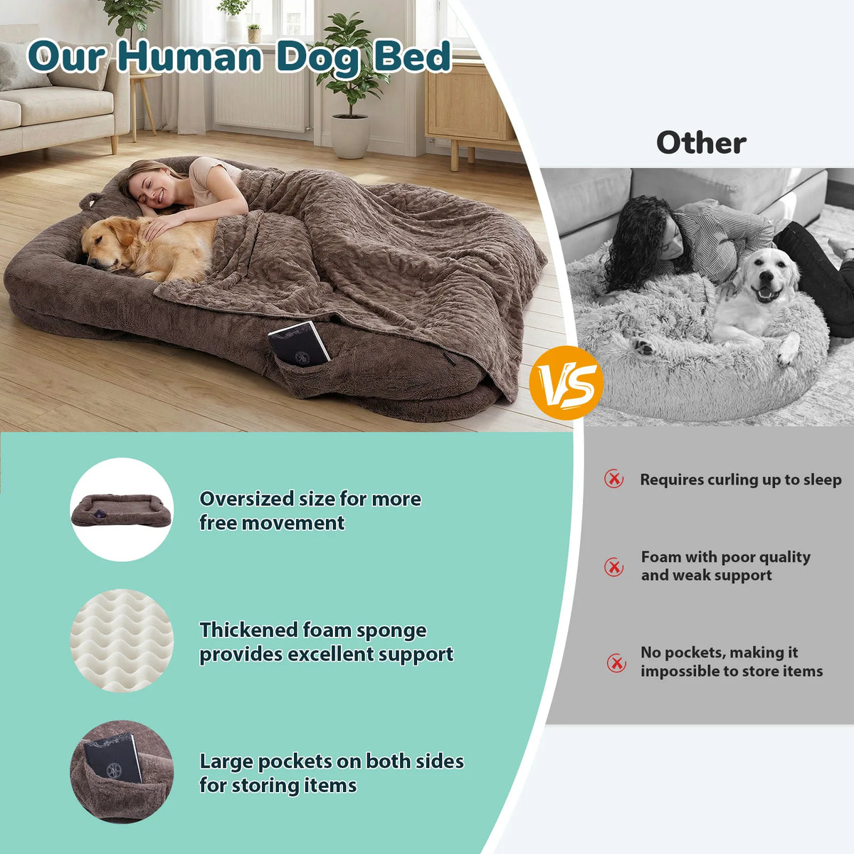 Topincn Portable Washable Plush Human And Dog Bed With Blanket