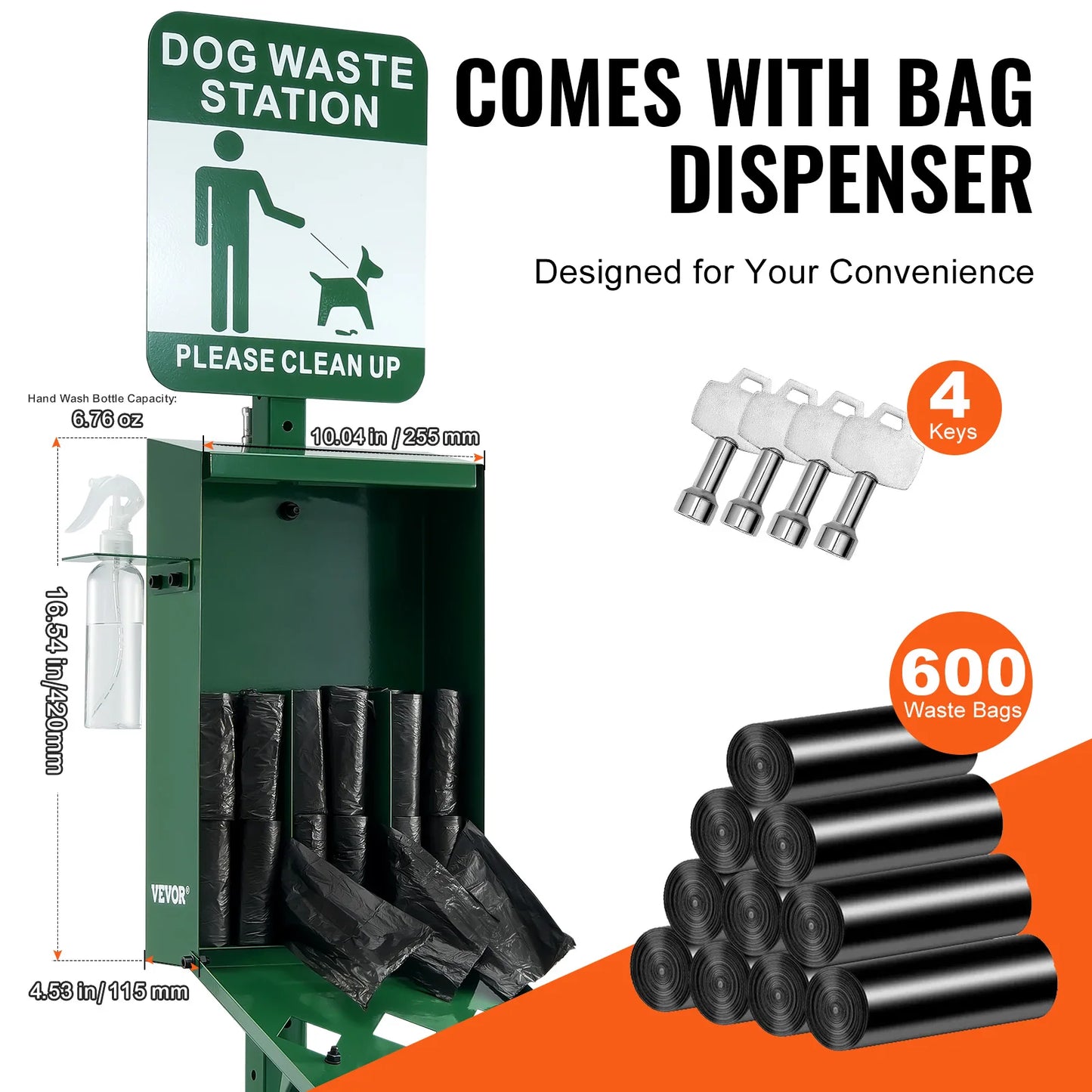 Dog Waste Station With Hand Wash Bottle For Outdoor Use