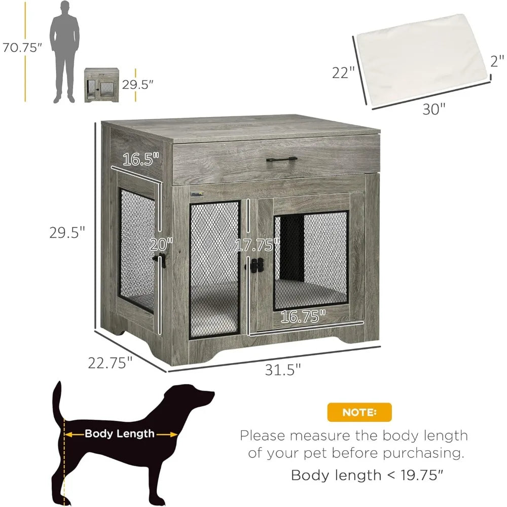 Dog Crate End Table With Cushioned Drawer