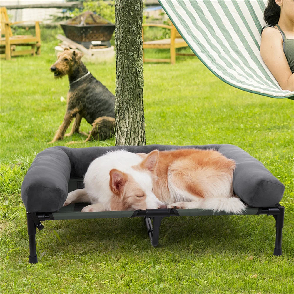 BORWART CN Outdoor Raised Dog Bed With Cooling Breathable Soft Plush Mat