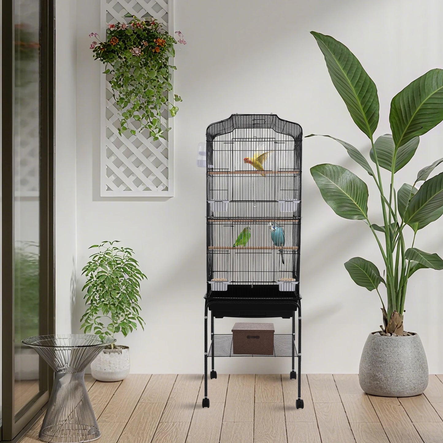 Bird Cage With Stand And Wheels Lockable Door For Home