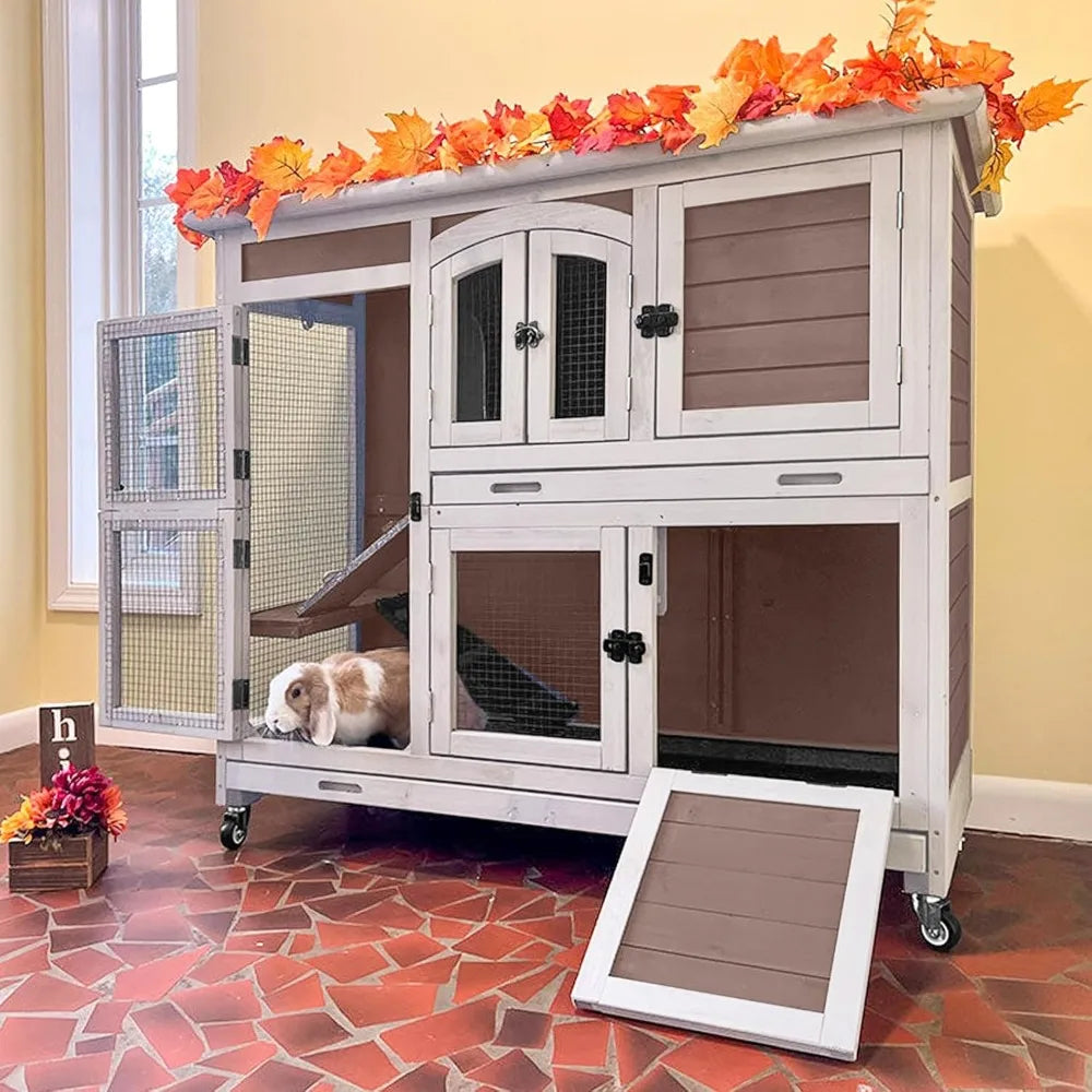 Indoor Rabbit Hutch And Guinea Pig Cage With Sliding Trays And Ramp