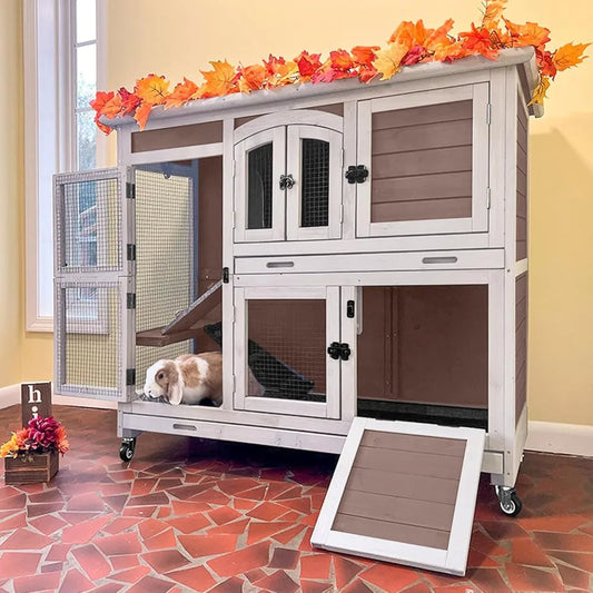Indoor Rabbit Hutch And Guinea Pig Cage With Sliding Trays And Ramp