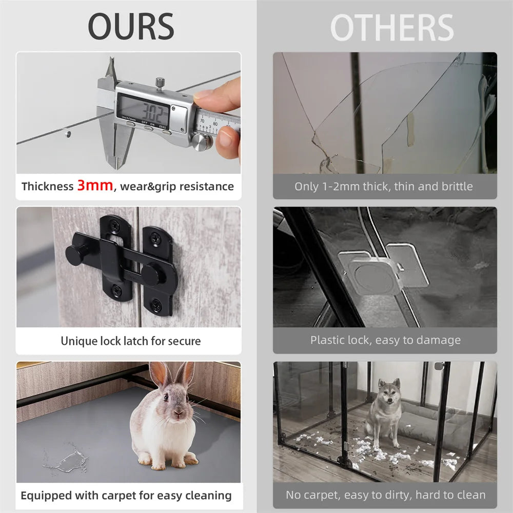 BORWART Tempered Glass Dog Playpen Whelping Box with Pig Rails
