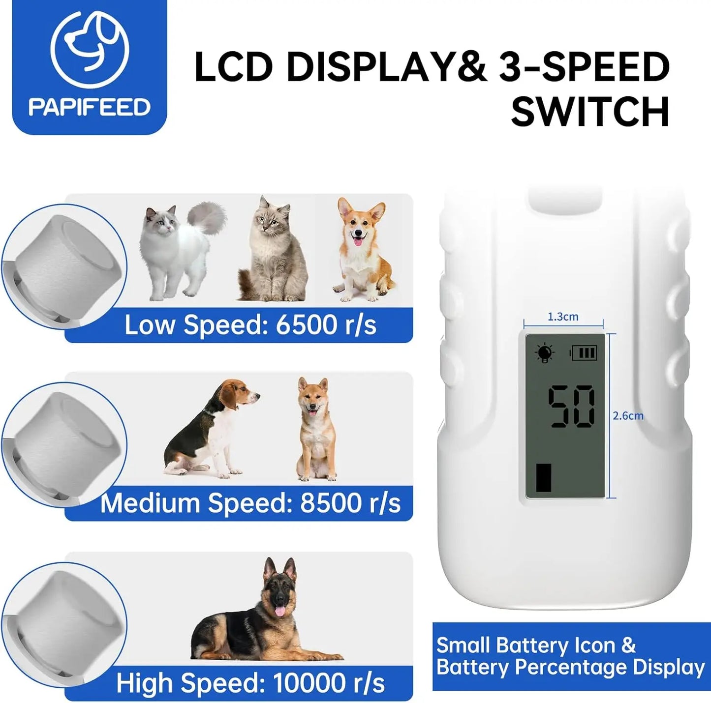 Quiet Electric Dog Nail Grinder With LCD Display LED Light