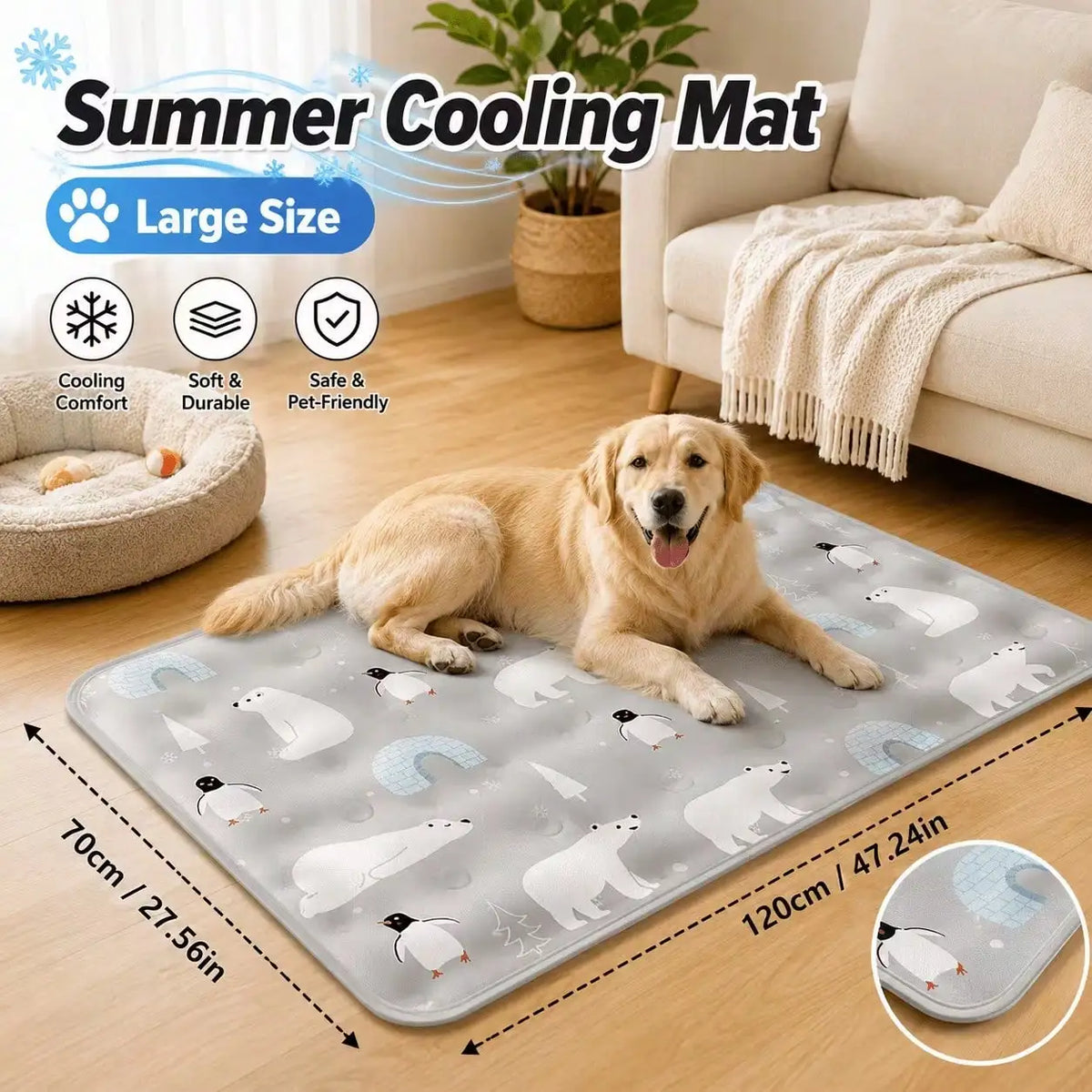 Water Filled Pet Cooling Mat With Breathable Cotton Surface