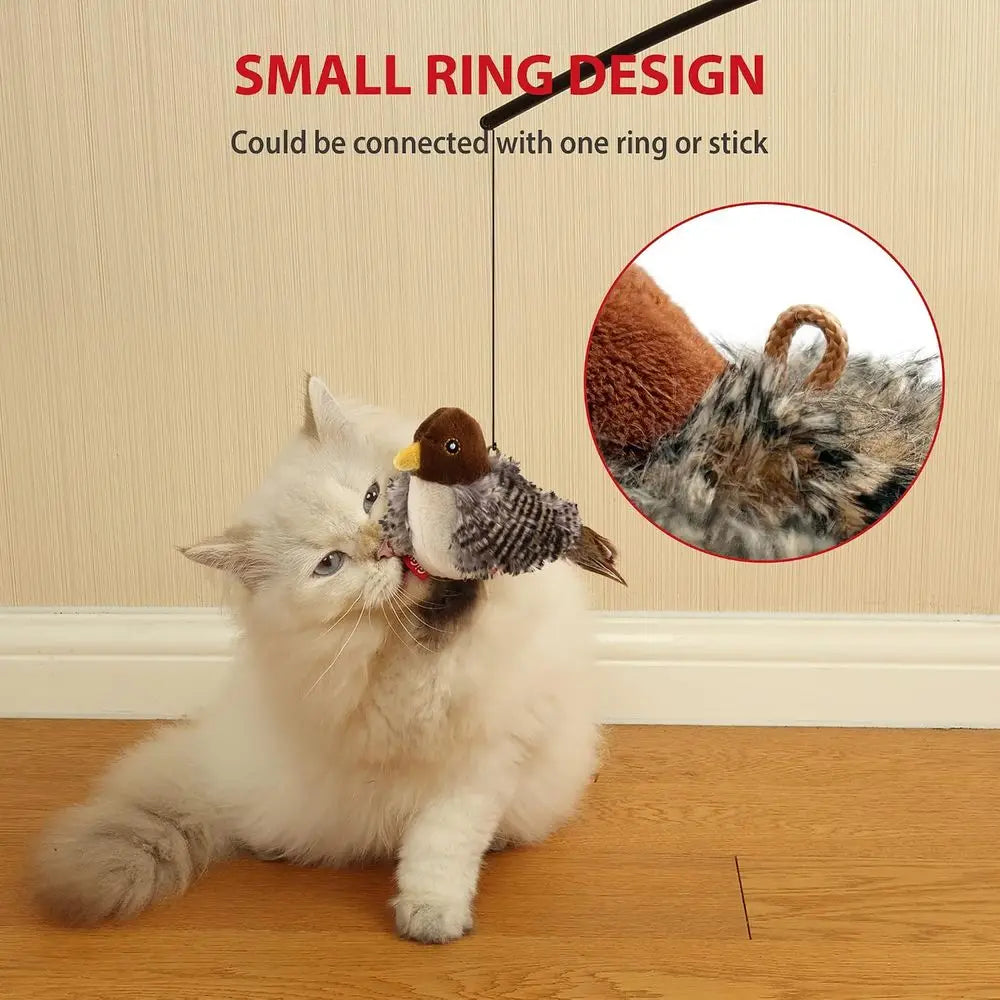 Interactive Chirping Bird Cat Toy With Feather Tail Squeaker