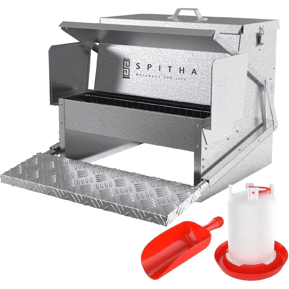 Stainless Steel Automatic Chicken Coop Feeder Rodent Proof Weather Resistant