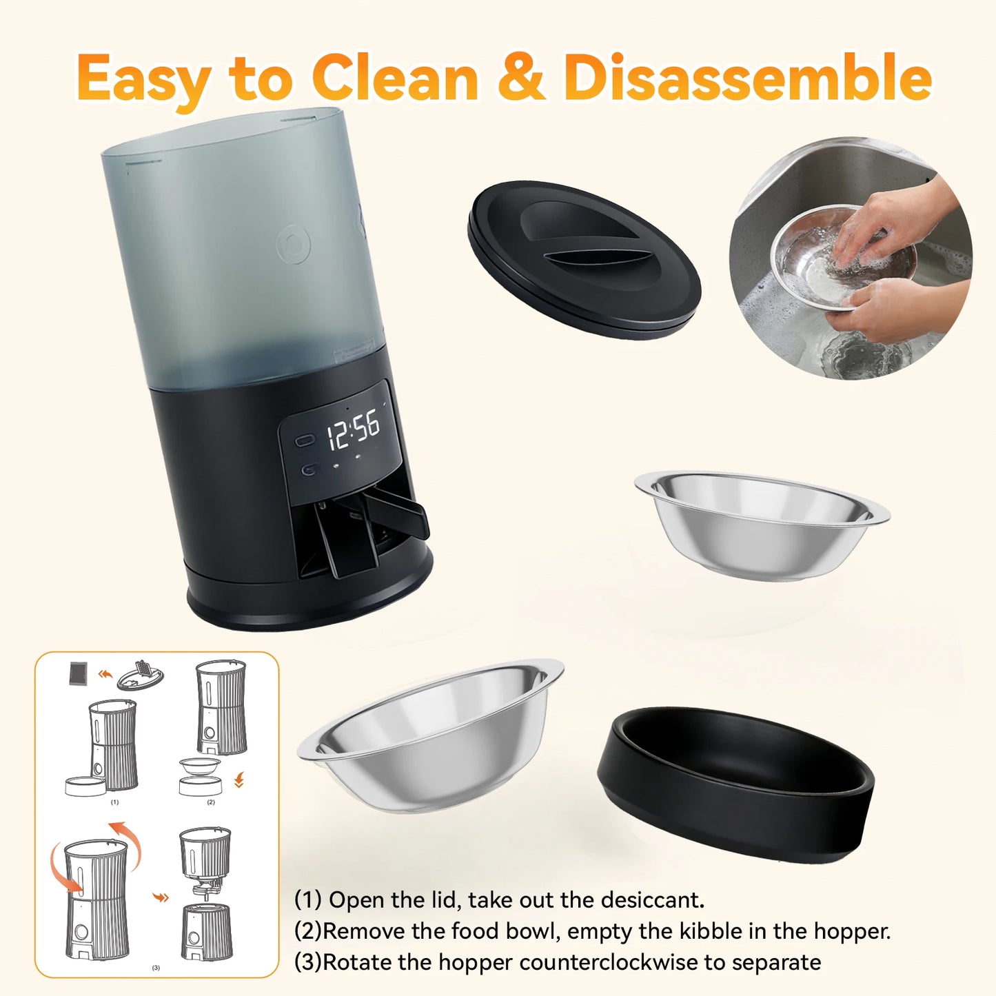Automatic Cat Feeder With Dual Stainless Bowls And Timed Dispenser