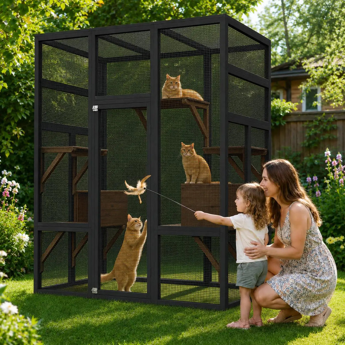 Himiss Wooden Outdoor Catio With Five Platforms For Cats
