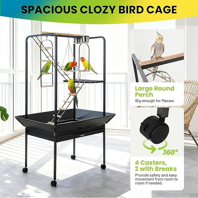 HiMISSCN Parrot Playstand with Wheels Bird Cage Stand and Perches