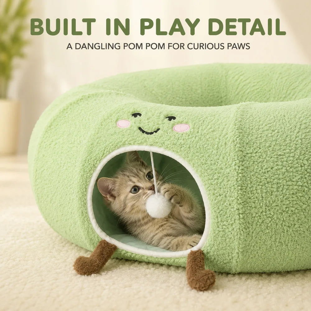 Convertible Cat Tunnel Bed With Plush Cushion And Play Tunnel