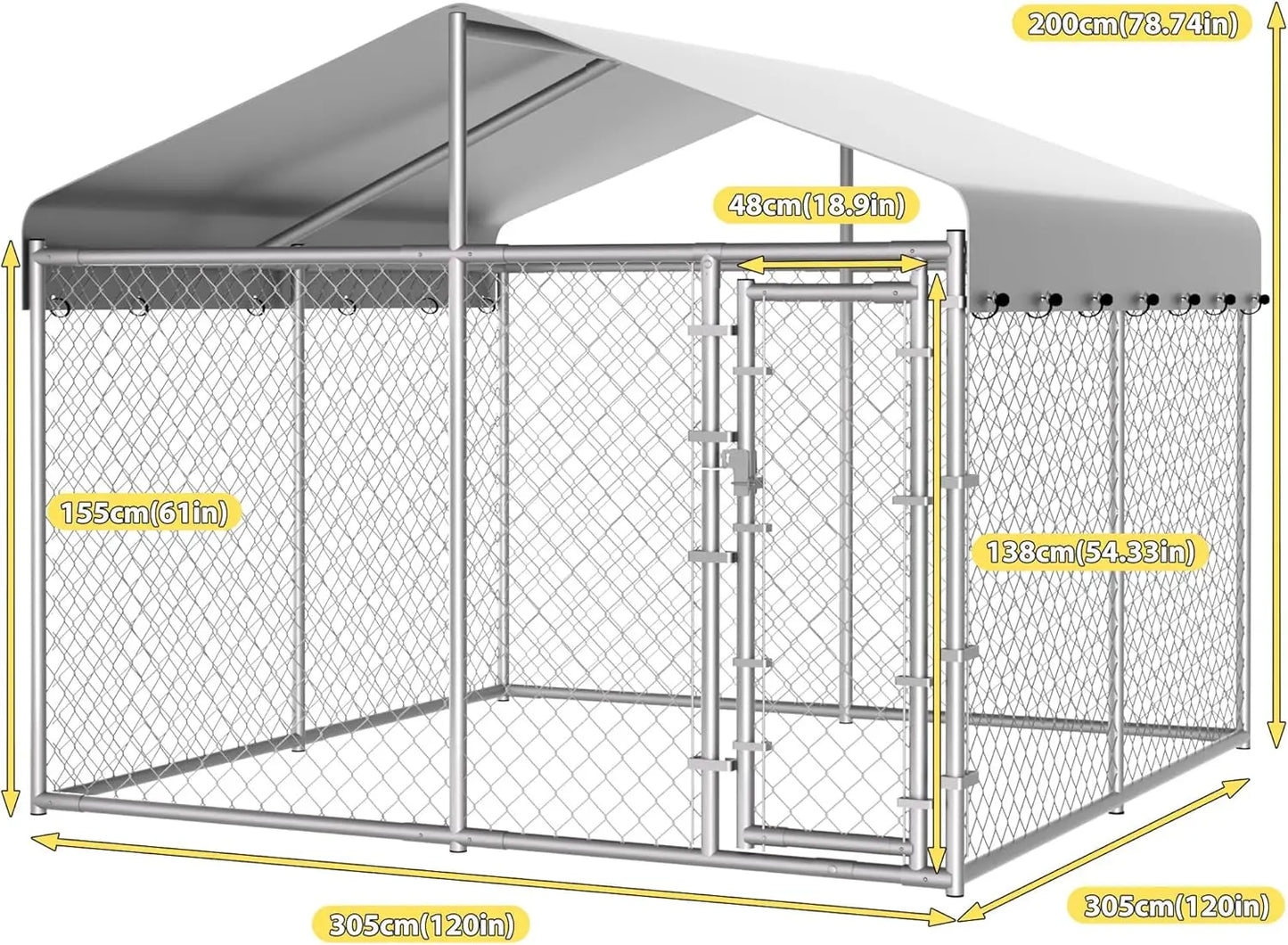 Outdoor Dog Kennel With Roof Galvanized Chain Link Enclosure
