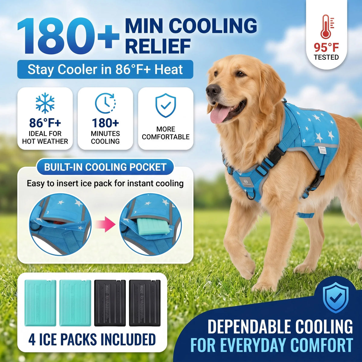 Pet Dog Cooling Vest Harness Jacket With Freezer Packs
