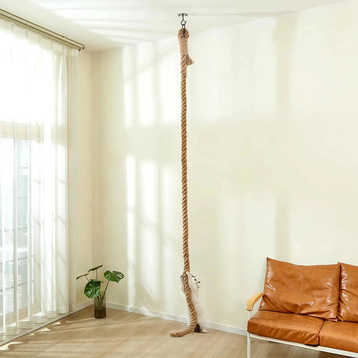 Ceiling Mounted Cat Sisal Climbing Rope Scratching Post