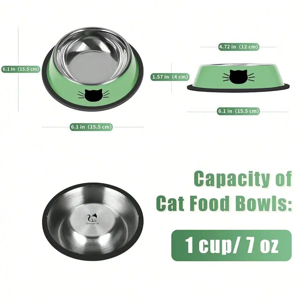 Non Slip Stainless Steel Cat Bowls Unbreakable With Removable Rubber Base
