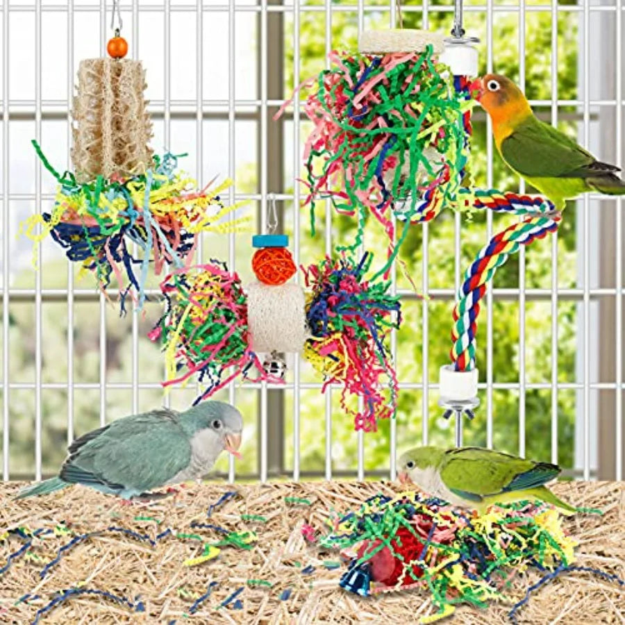 Bird Foraging Shredding Toy for Parakeet and Conure, Hanging Perch