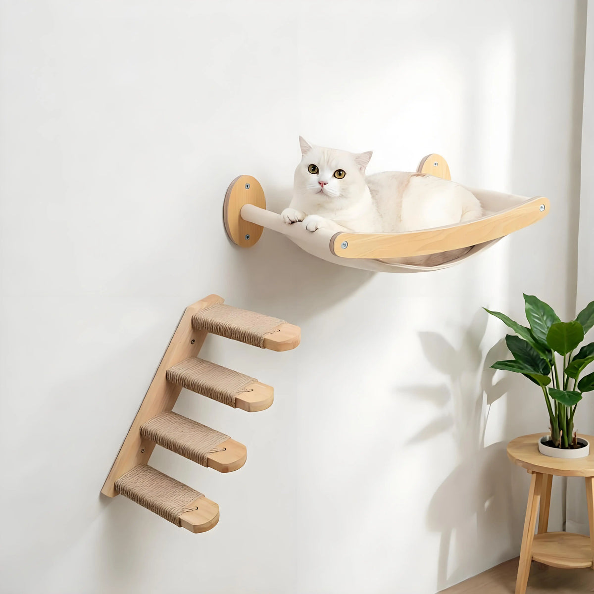 CWV Wall Mounted Cat Hammock And Sisal Rope Climbing Shelf