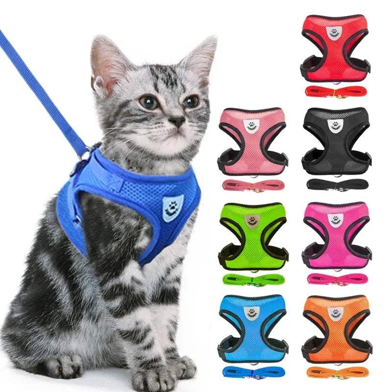 Cat And Small Dog Harness Vest With Leash Polyester Mesh