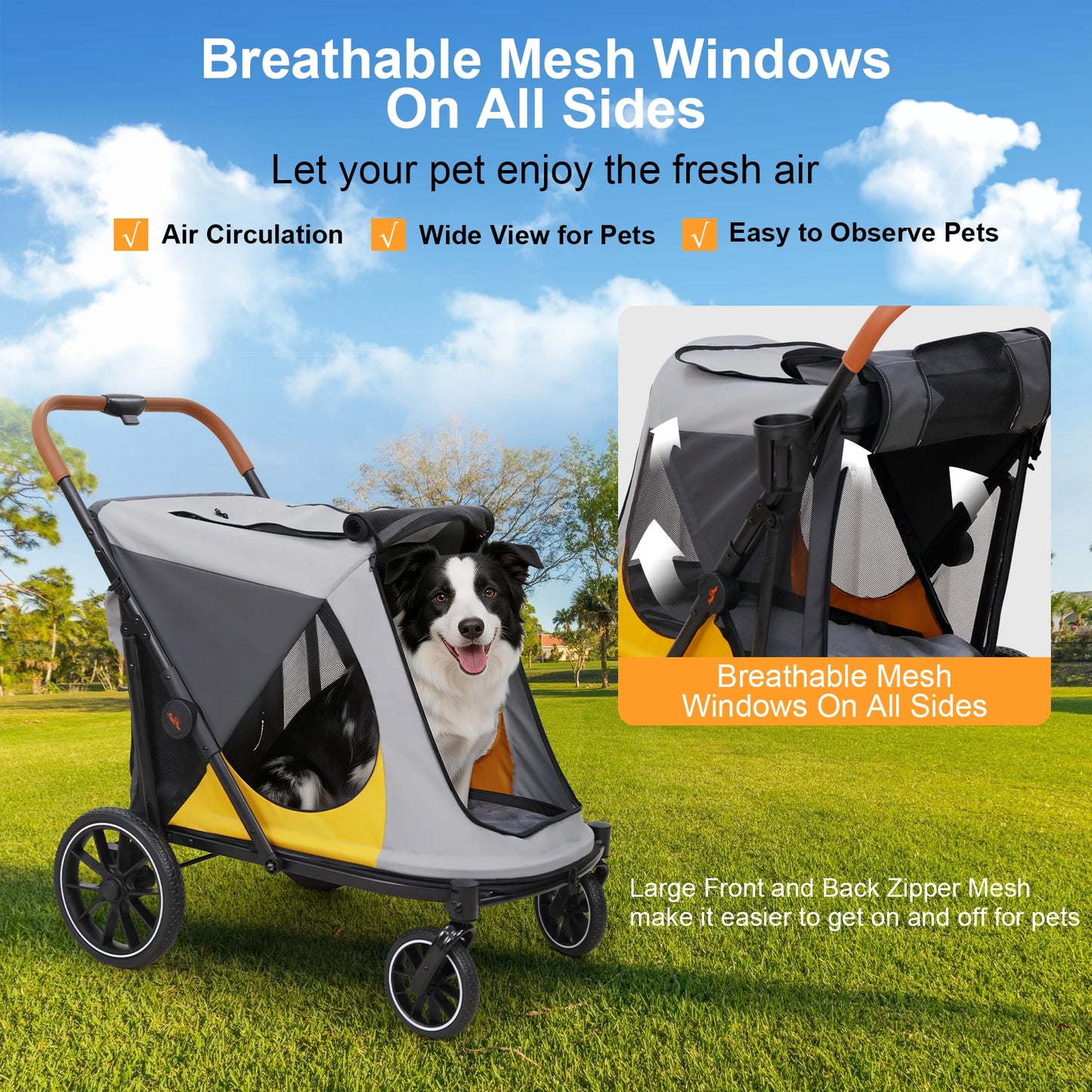 Foldable Pet Stroller For Dogs And Cats With Four Wheels