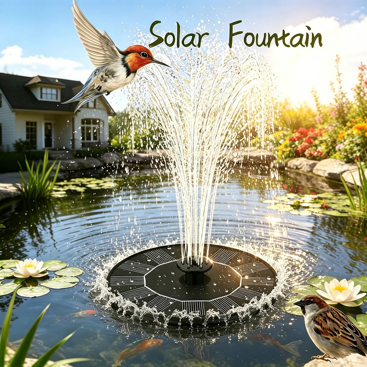 Floating Solar Water Fountain 1.4W Solar Powered Pond Pump Nozzles