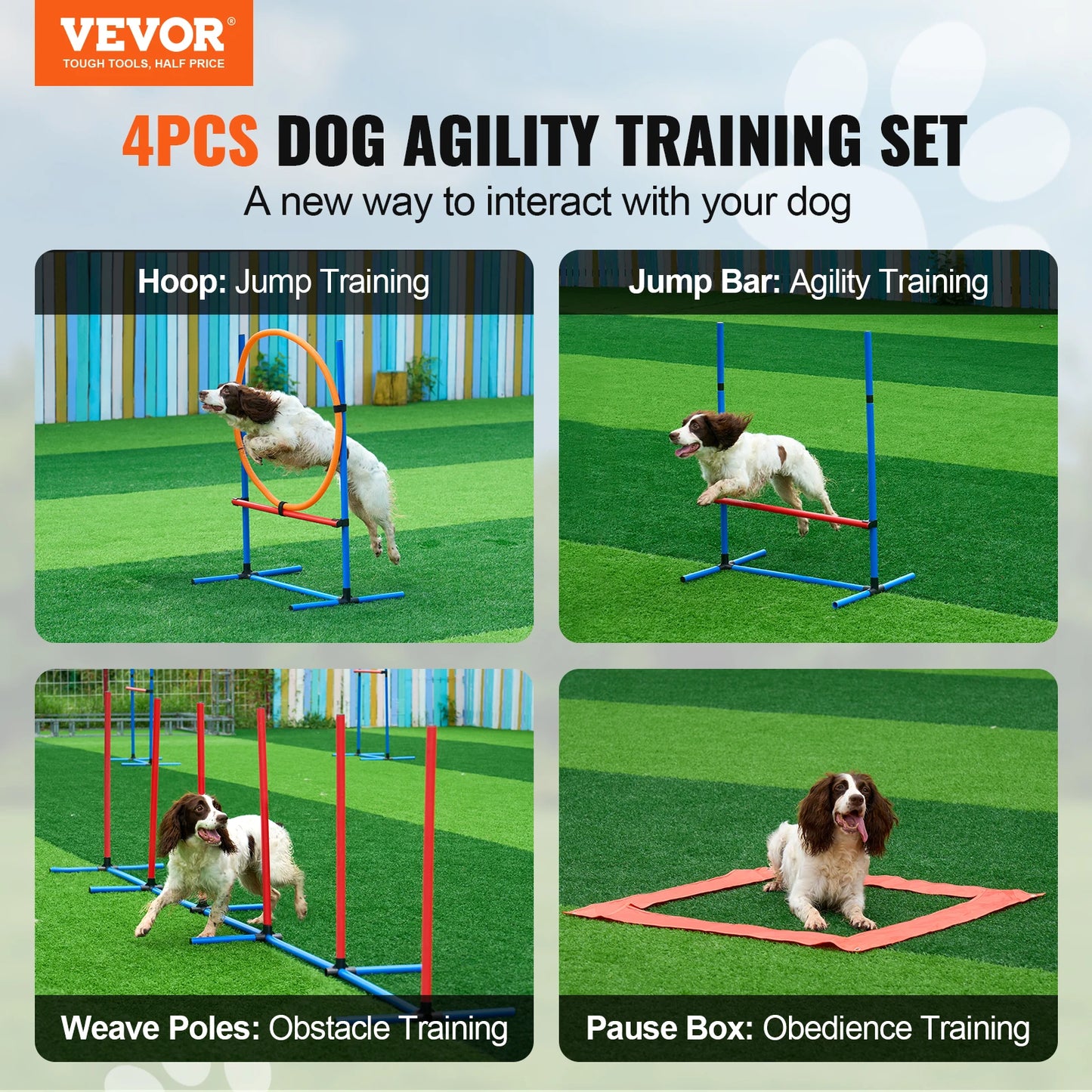 Dog Agility Training Equipment 4-Piece Set With Adjustable Hurdles