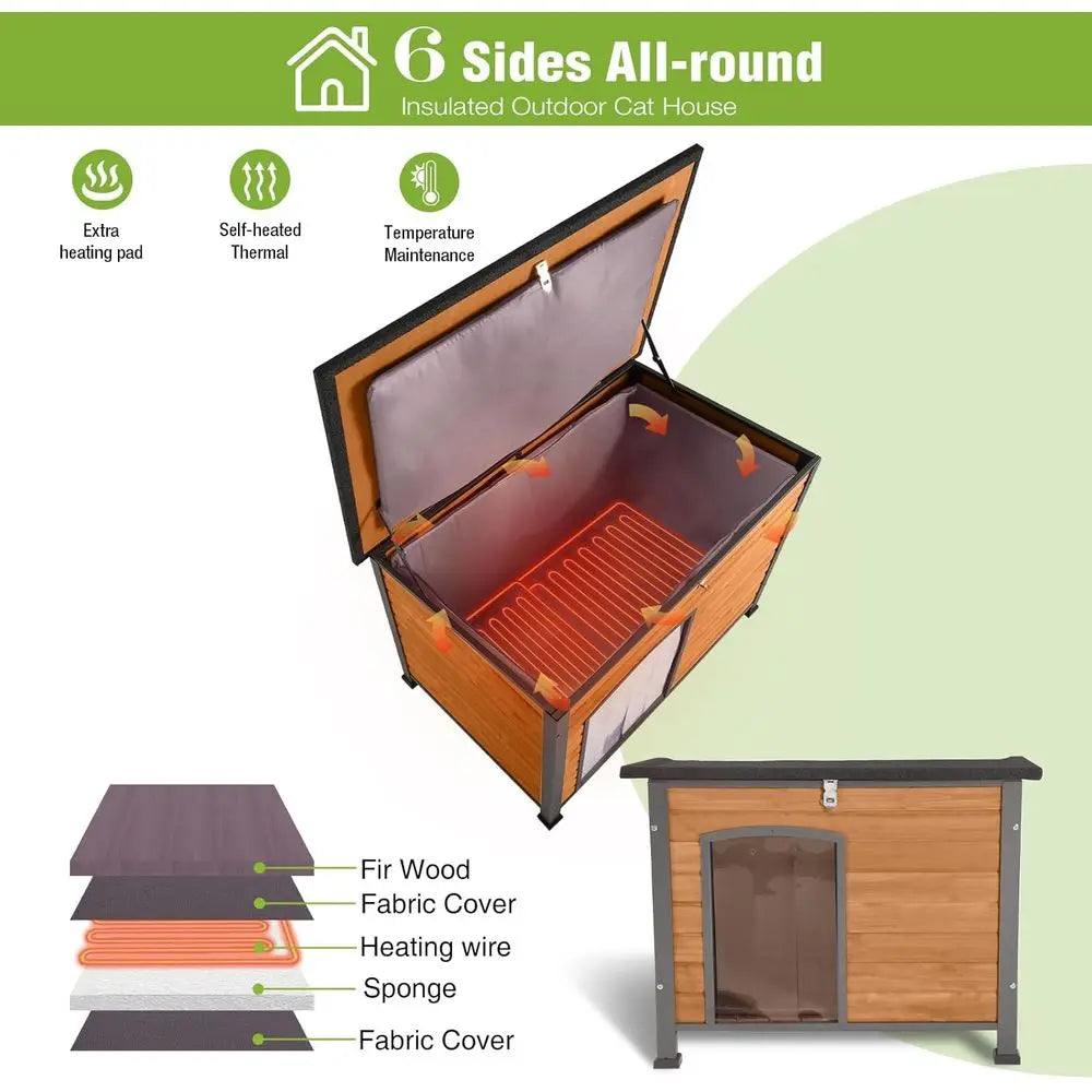 Winter-Ready Wooden Heated Dog House With Thermostat Heating Pad