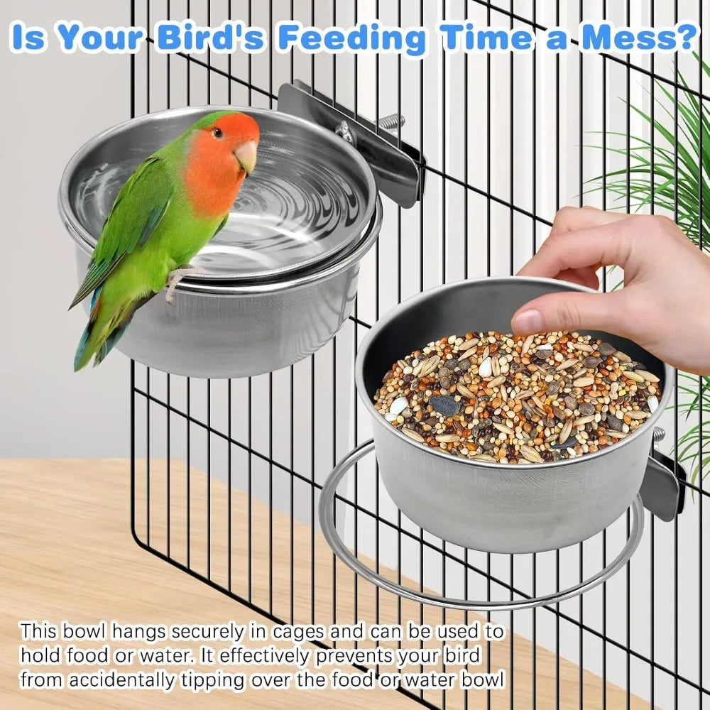 Bird Cage Feeder Cups 2 Pack Parrot Water Bowl Clamp