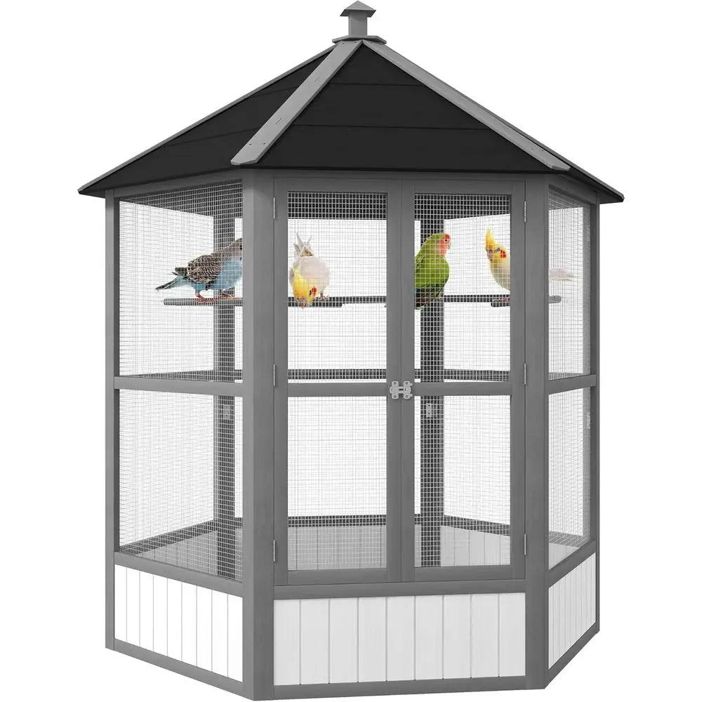 NONE Hexagonal Outdoor Aviary For Small Birds With Covered Shelter