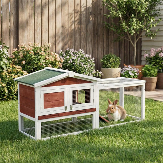 HiMISSFarm Outdoor Rabbit Hutch 2 Tier Wooden Cage With Ramp Tray